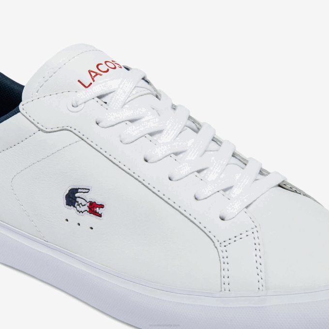Men Lacoste V0ZN1858 White/Navy & Red 407 Powercourt Leather Tricolor Sneakers - Image 6
