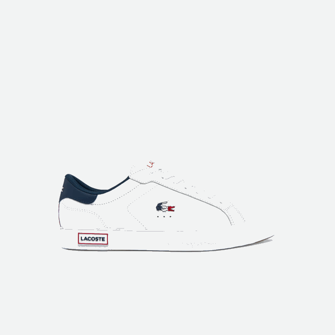 Men Lacoste V0ZN1858 White/Navy & Red 407 Powercourt Leather Tricolor Sneakers - Image 1