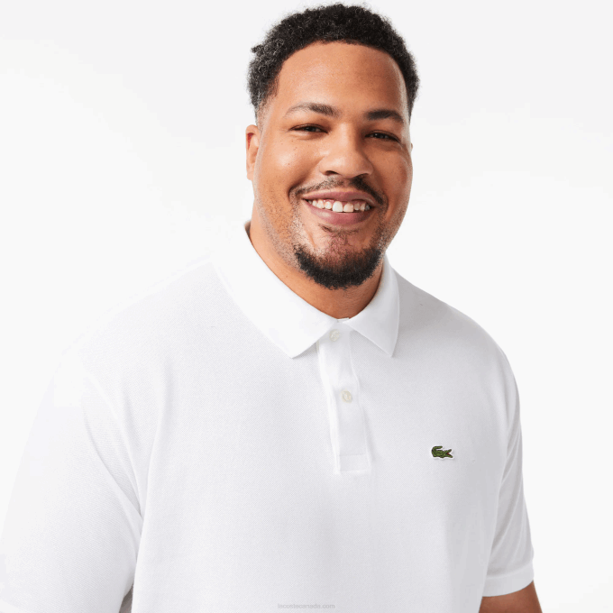 Men Lacoste V0ZN187 White 001 Cotton Petit Pique Polo - Plus Size - Tall - Image 2