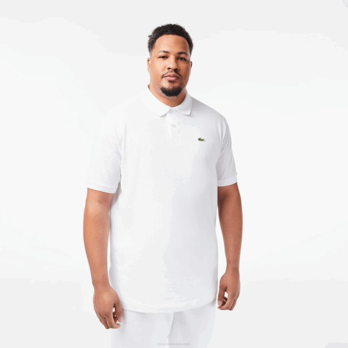 Men Lacoste V0ZN187 White 001 Cotton Petit Pique Polo - Plus Size - Tall - Image 1
