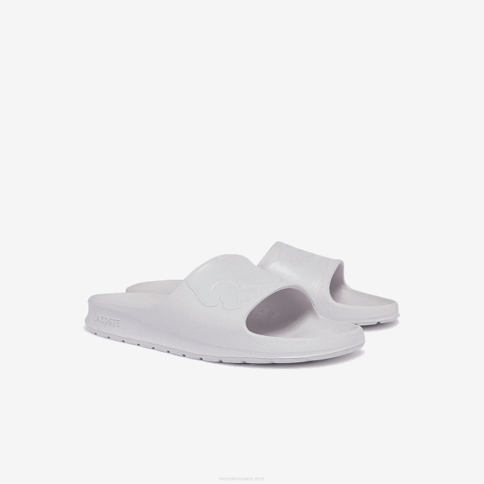 Men Lacoste V0ZN1880 White & Off White 65T Croco 2.0 Synthetic Logo Slides - Image 2