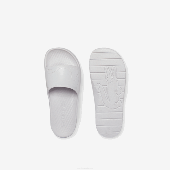Men Lacoste V0ZN1880 White & Off White 65T Croco 2.0 Synthetic Logo Slides - Image 4