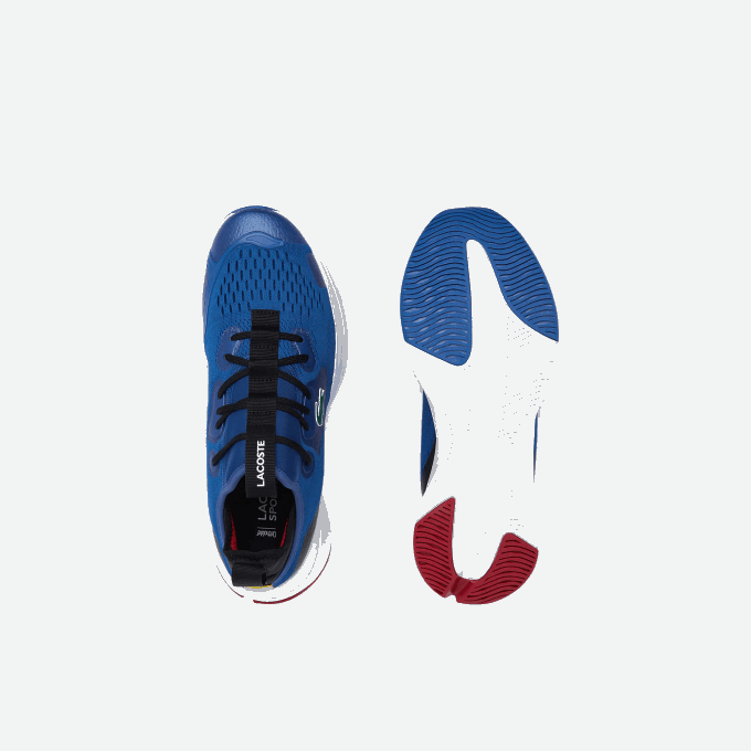 Men Lacoste V0ZN1882 Blue White 221 Run Spin Comfort Textile Color Contrast Sneakers - Image 4
