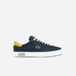 Men Lacoste V0ZN1884 Navy Yellow 2M3 Powercourt Leather Accent Sneakers