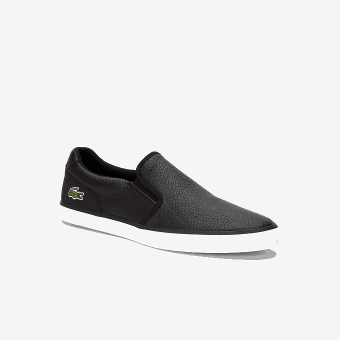 Men Lacoste V0ZN1885 Black & White 312 Jouer Leather Slip-On Sneakers - Image 1