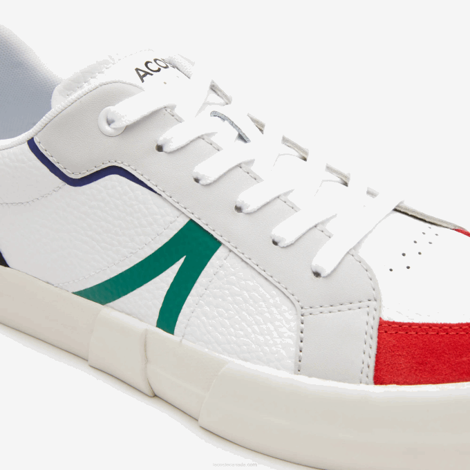 Men Lacoste V0ZN1890 White & Red 286 L004 Leather Color-Pop Sneakers - Image 4