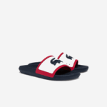 Men Lacoste V0ZN1896 White/Navy & Red 407 Croco Rubber Tricolor Slides - Image 2