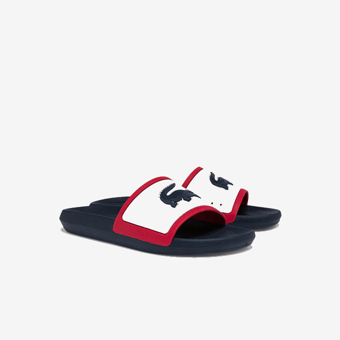 Men Lacoste V0ZN1896 White/Navy & Red 407 Croco Rubber Tricolor Slides - Image 2