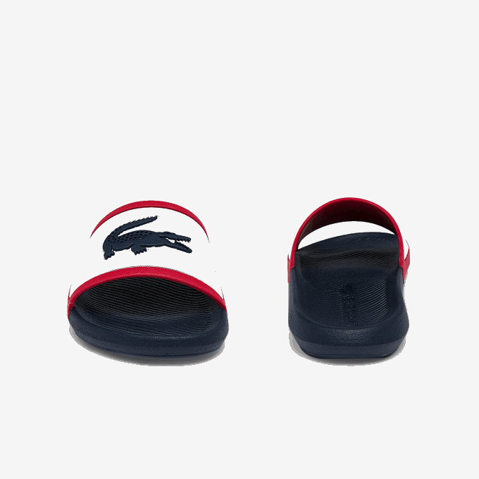 Men Lacoste V0ZN1896 White/Navy & Red 407 Croco Rubber Tricolor Slides - Image 5