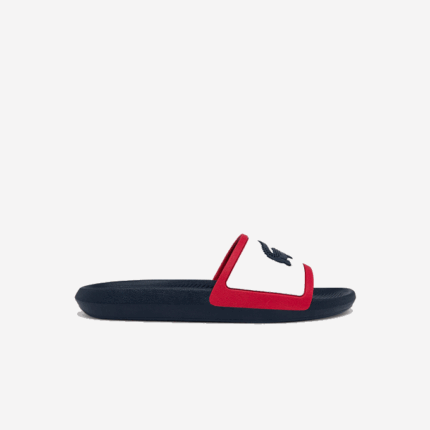Men Lacoste V0ZN1896 White/Navy & Red 407 Croco Rubber Tricolor Slides