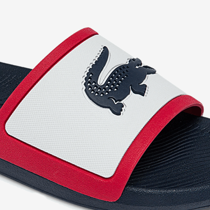 Men Lacoste V0ZN1896 White/Navy & Red 407 Croco Rubber Tricolor Slides - Image 6