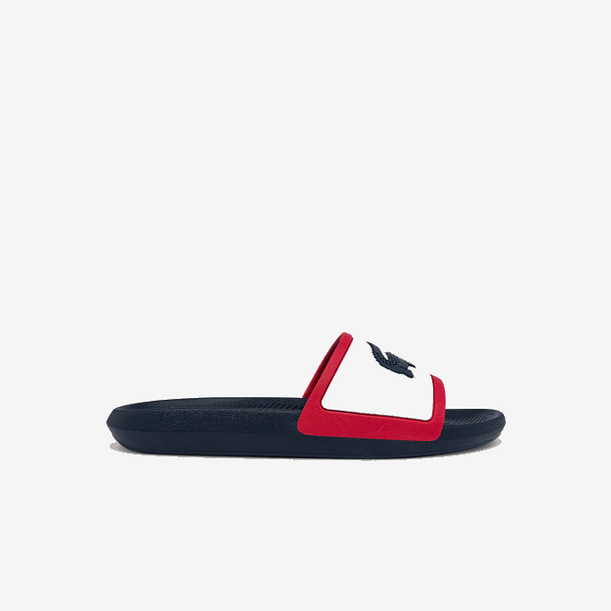 Men Lacoste V0ZN1896 White/Navy & Red 407 Croco Rubber Tricolor Slides - Image 1