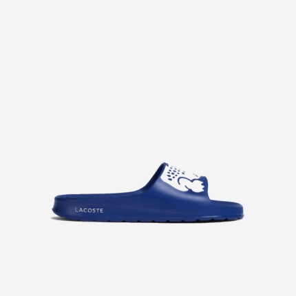 Men Lacoste V0ZN1898 Blue White 221 Croco 2.0 Synthetic Logo Strap Slides