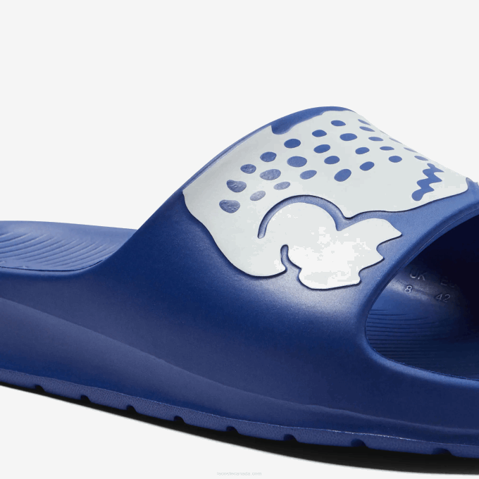 Men Lacoste V0ZN1898 Blue White 221 Croco 2.0 Synthetic Logo Strap Slides - Image 6