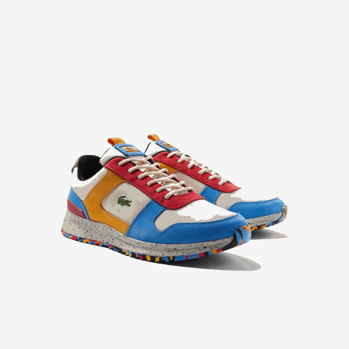 Men Lacoste V0ZN1905 White Red 4Y0 Joggeur 2.0 Leather Color-Block Sneakers - Image 2