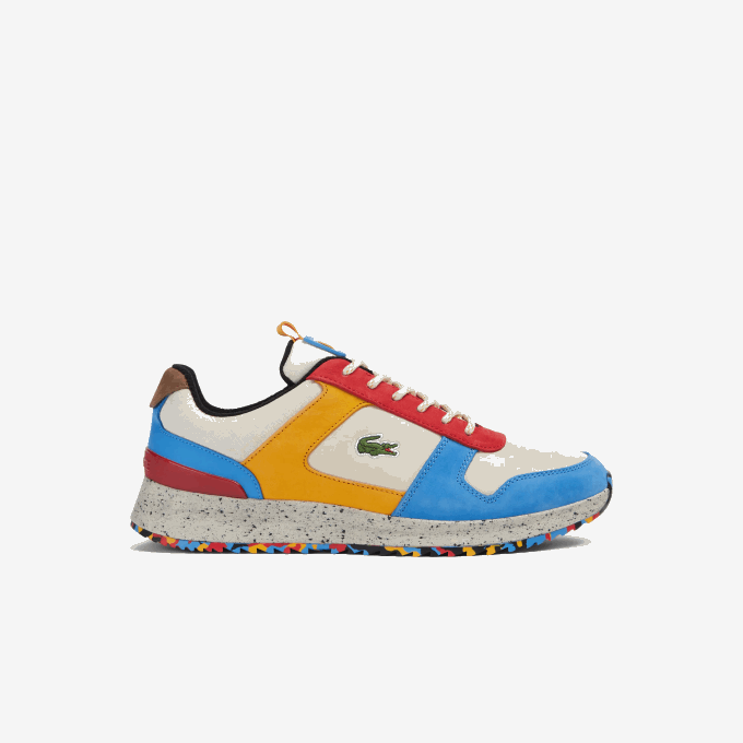 Men Lacoste V0ZN1905 White Red 4Y0 Joggeur 2.0 Leather Color-Block Sneakers - Image 1