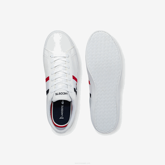 Men Lacoste V0ZN1914 White/Navy & Red 407 Lerond Tricolore Leather and Synthetic Sneakers - Image 4