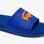 Men Lacoste V0ZN1915 Blue Orange BA1 Croco Rubber Slides - Image 3