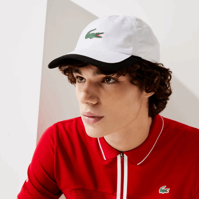 Men Lacoste V0ZN1930 White Black AU8 SPORT Contrast Border Lightweight Cap - Image 1