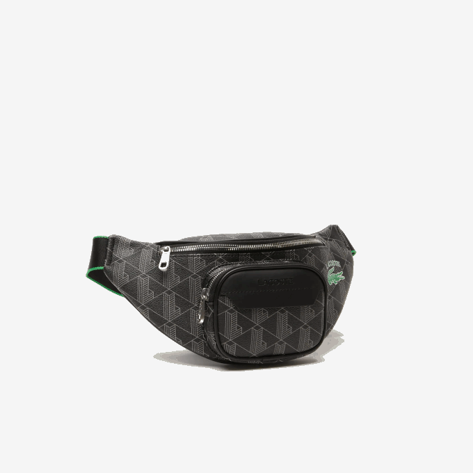 Men Lacoste V0ZN1949 Mono Noir Gris Estragon L83 The Blend Monogram Print Belt Bag - Image 3