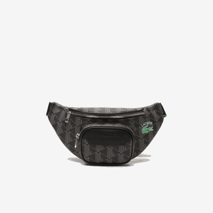 Men Lacoste V0ZN1949 Mono Noir Gris Estragon L83 The Blend Monogram Print Belt Bag - Image 1