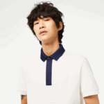 Men Lacoste V0ZN194 White Navy Blue EV0 Smart Paris Organic Cotton Pique Polo - Image 2
