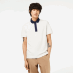 Men Lacoste V0ZN194 White Navy Blue EV0 Smart Paris Organic Cotton Pique Polo