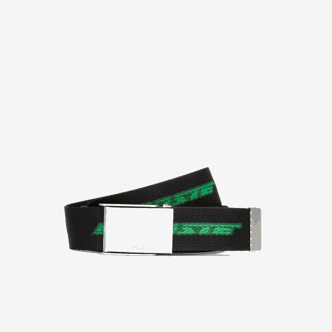 Men Lacoste V0ZN1958 Noir Estragon Vert 132 M03 Contrast Logo Print Belt - Image 1