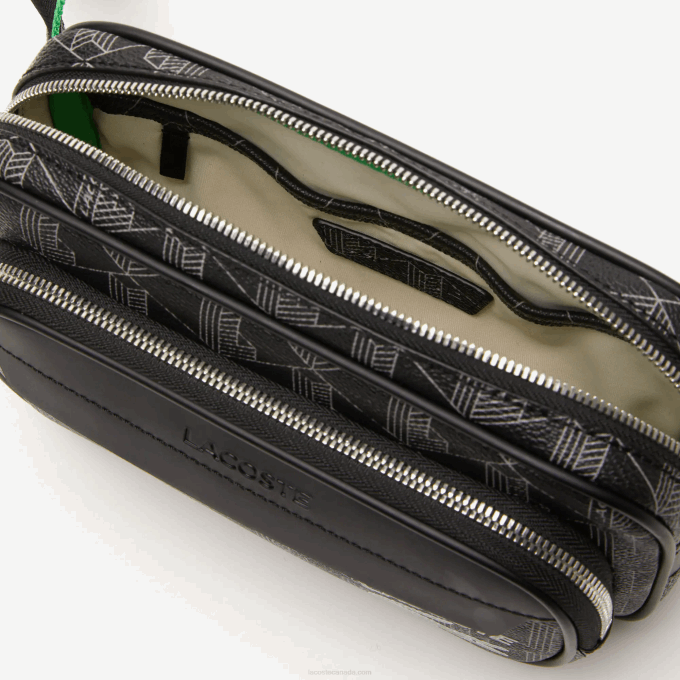 Men Lacoste V0ZN1961 Mono Noir Gris Estragon L83 The Blend Monogram Print Crossbody Bag: Small - Image 4
