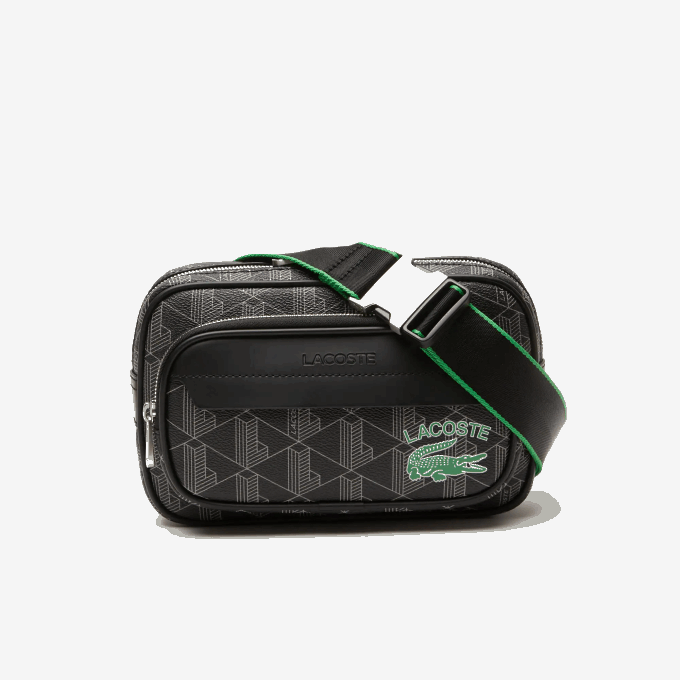 Men Lacoste V0ZN1961 Mono Noir Gris Estragon L83 The Blend Monogram Print Crossbody Bag: Small - Image 1