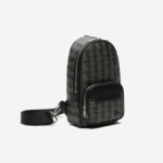 Men Lacoste V0ZN1975 Monogram Noir Gris H45 The Blend Monogram Print Cross Body Bag - Image 3