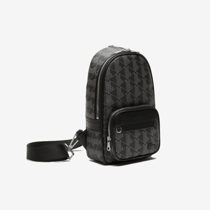 Men Lacoste V0ZN1975 Monogram Noir Gris H45 The Blend Monogram Print Cross Body Bag - Image 3