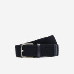 Men Lacoste V0ZN1983 Bleu Nuit L40 Engraved Buckle Stretch Knitted Belt
