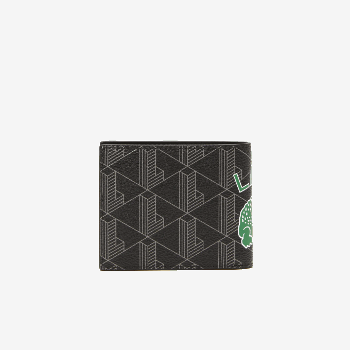 Men Lacoste V0ZN1997 Mono Noir Gris Estragon L83 The Blend Monogram Print Folding Wallet - Image 2