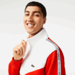 Men Lacoste V0ZN19 Red White 75S Classic Fit Colorblock Zipped Sweatshirt - Image 2
