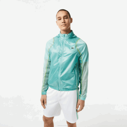Men Lacoste V0ZN1 Mint BR8 SPORT Waterproof Hooded Windbreaker