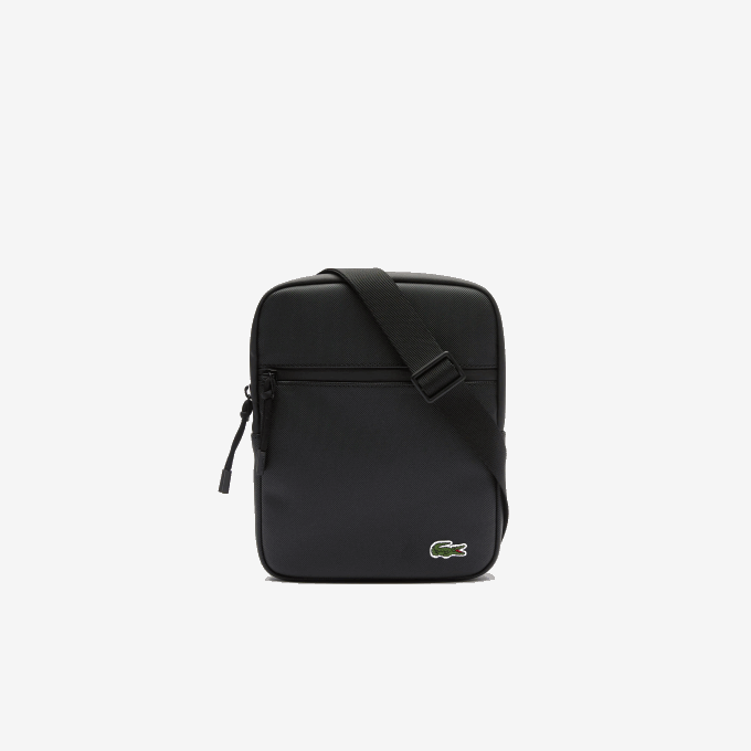 Men Lacoste V0ZN2013 Black 000 LCST Medium Zippered Petit Pique Crossover Bag - Image 3