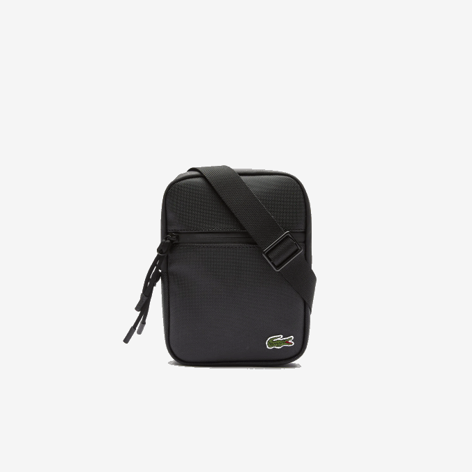 Men Lacoste V0ZN2018 Black 000 LCST Coated Canvas Small Flat Crossbody Bag - Image 3