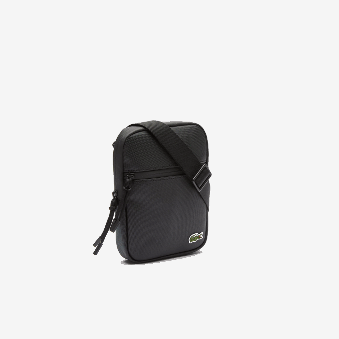 Men Lacoste V0ZN2018 Black 000 LCST Coated Canvas Small Flat Crossbody Bag - Image 4