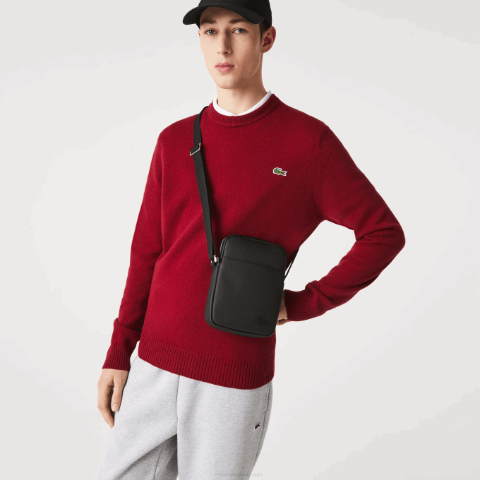 Men Lacoste V0ZN2023 Black 000 Classic Petit Pique Vertical Zip Bag - Image 1