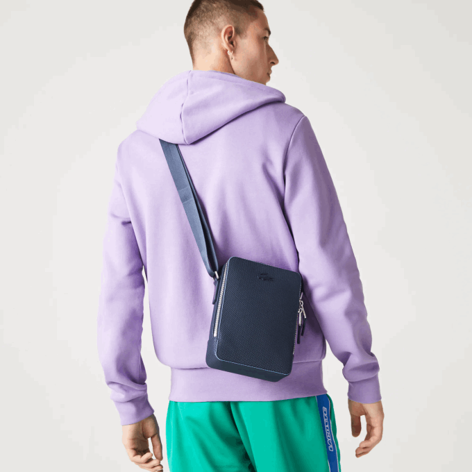 Men Lacoste V0ZN2026 Marine 166 Argentine K39 Chantaco Matte Stitched Leather Vertical Camera Bag - Image 2
