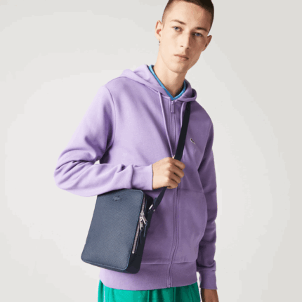 Men Lacoste V0ZN2026 Marine 166 Argentine K39 Chantaco Matte Stitched Leather Vertical Camera Bag
