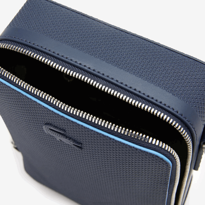 Men Lacoste V0ZN2026 Marine 166 Argentine K39 Chantaco Matte Stitched Leather Vertical Camera Bag - Image 6