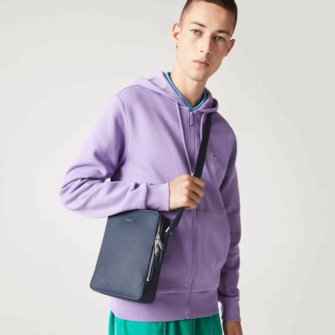 Men Lacoste V0ZN2026 Marine 166 Argentine K39 Chantaco Matte Stitched Leather Vertical Camera Bag - Image 1