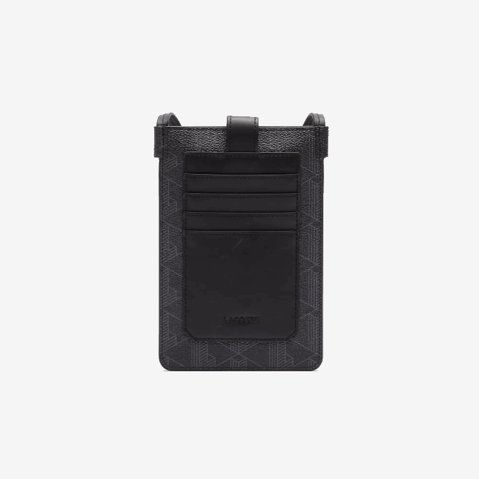 Men Lacoste V0ZN2037 Monogram Noir Gris H45 The Blend Monogram Canvas Smartphone Pouch - Image 3