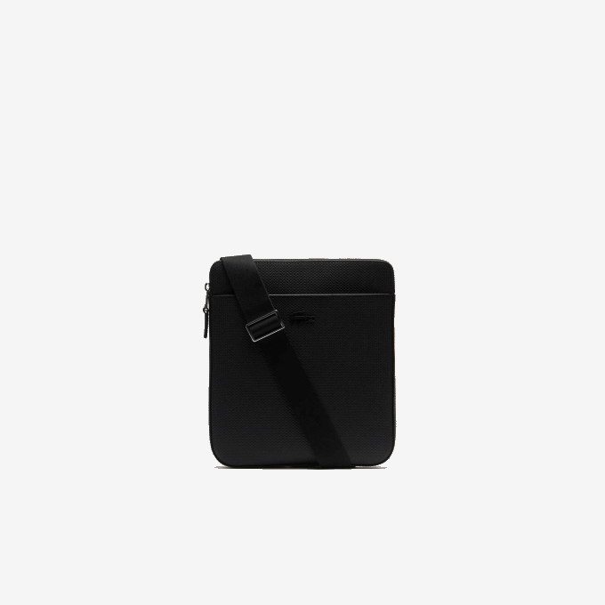 Men Lacoste V0ZN2039 Black 000 Chantaco Matte Pique Leather Flat Zip Bag - Image 2