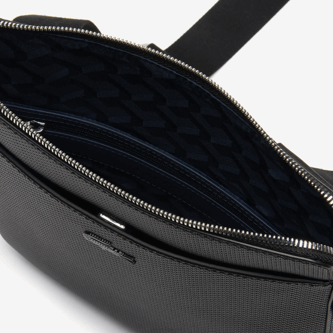 Men Lacoste V0ZN2039 Black 000 Chantaco Matte Pique Leather Flat Zip Bag - Image 5