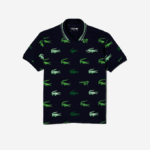 Men Lacoste V0ZN203 Navy Blue White Green XIF Golf Crocodile Print Polo