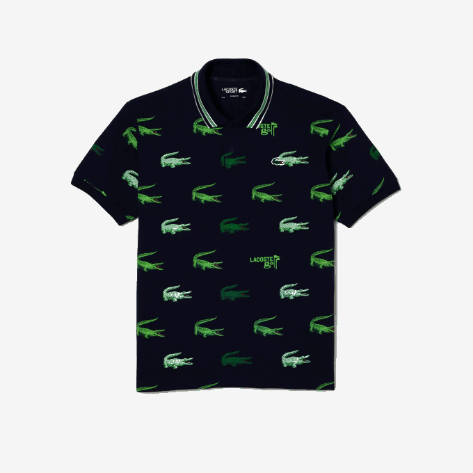 Men Lacoste V0ZN203 Navy Blue White Green XIF Golf Crocodile Print Polo - Image 1