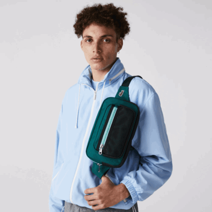 Men Lacoste V0ZN2040 Swing Vert 132 Spiruline H47 L Outfit Contrast Details Canvas Fanny Pack